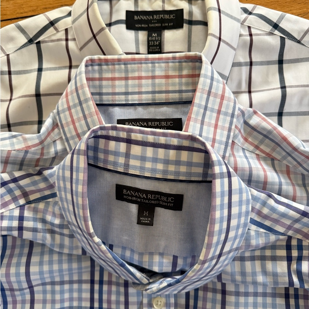 THREE Banana Republic Men's Button-Down Plaid Dress Shirt - Size Medium - Picture 14 of 15